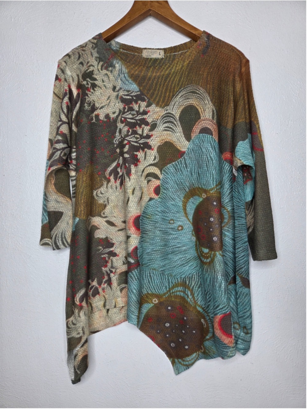 Atelier5 Asymmetrical Mesh Abstract Tunic Blouse Women's Size Largel Art to Wear